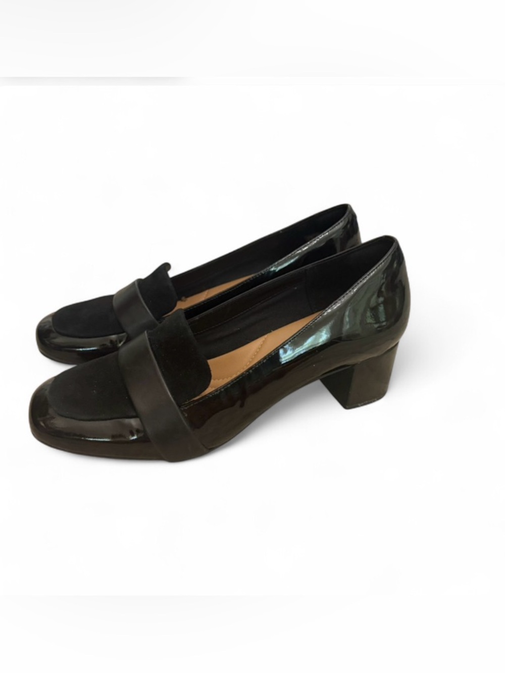 Clarks Artisan Black Patent Leather Block Heel Pumps Size 7.5